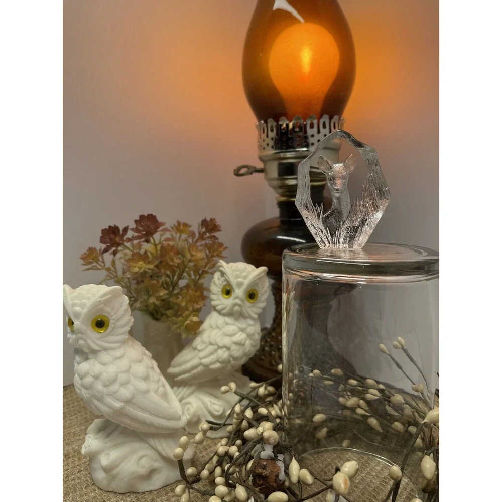 2 Vintage White Alabaster Horned Owl Figurines 5” w/ Yellow Eyes - Made in Italy
